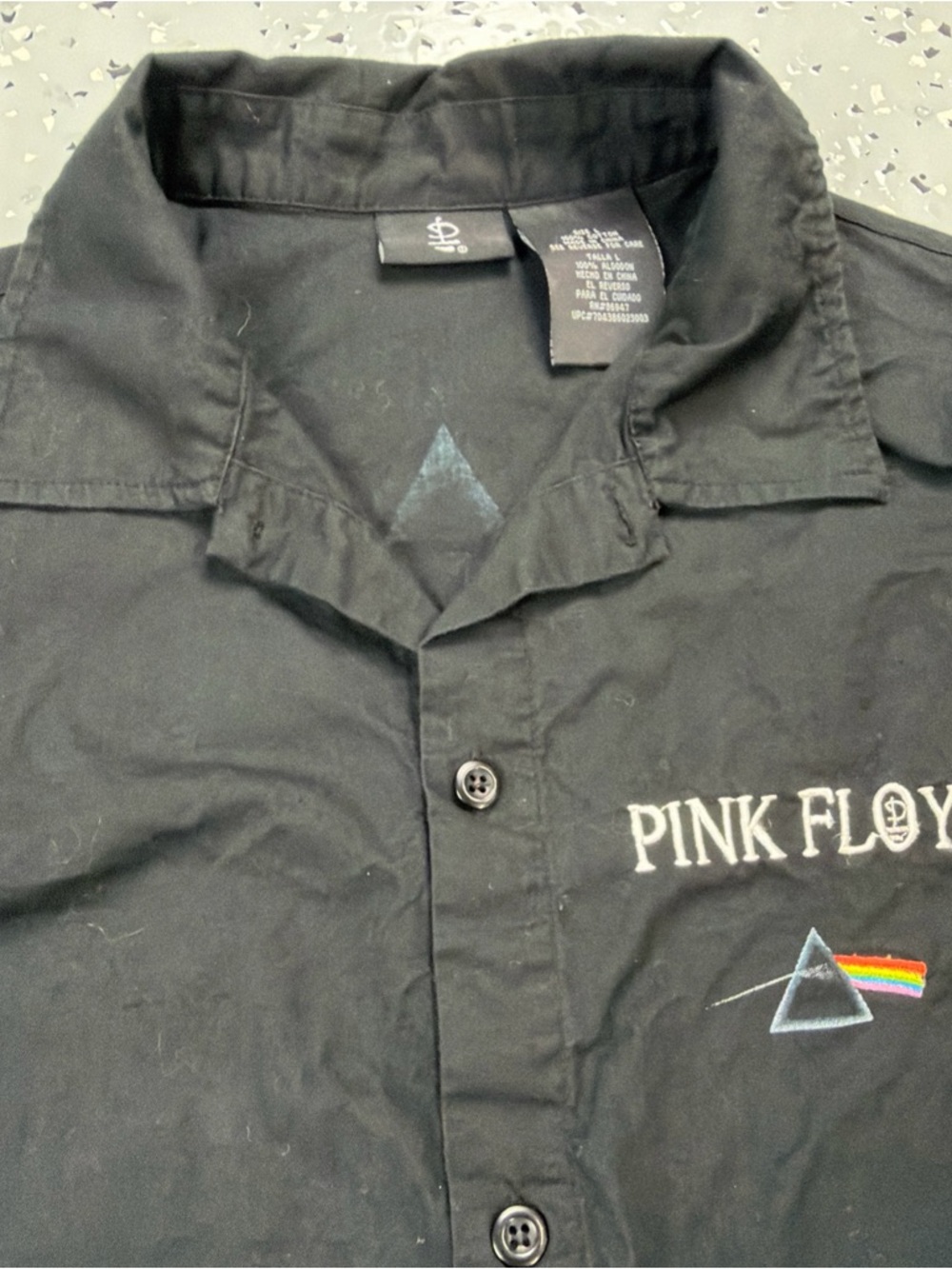 Anthill Pink Floyd Black Embroidered Band Button-Up bowling Shirt size large y2k